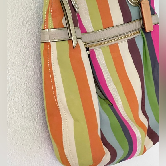 Coach Poppy Legacy Stripe Sequins Colorful Glam Tote 19021 - Picture 5 of 17
